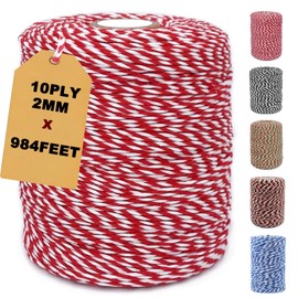 Red and White Twine, 984 Feet Cotton Baker's Twine Festive Christmas Twine String Perfect for Crafts, Gift Wrapping, Party Decor, Baking, and Holiday Projects