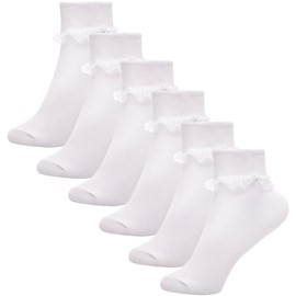 A2Z 4 Kids Girls Cotton Rich White Frilly Ankle - Socks AZ753 White 6 Pack 2-3 (6-8.5)