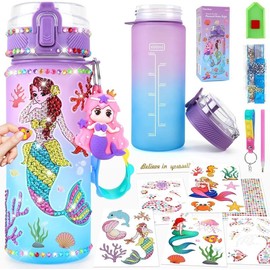 GirlsHome Decorate Your Own Water Bottle for Girls Age 4-6-8-10, Unicorn Toys for Girls Painting Crafts, Fun Arts and Crafts Kits 6-12 Year Old Toddler Girls Birthday Christmas Gifts Toys:_Mermaid Water Bottle Kits
