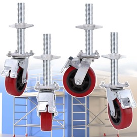 4 Pack Adjustable Leveling Scaffolding Wheels Set, Scaffolding Screw Jacks, Heavy-Duty Scaffold Leveling Jack, 6"-Scaffolding Casters, 1-1/5" OD Scaffold Screw, Swivel Wheels Casters Dual Locking Set