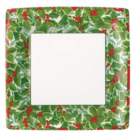 Caspari Christmas and Holiday Holly and Mistletoe Paper Dinner Plates - 8 Per Package