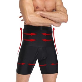 GREENOOR Pantalones Cortos con Control de Abdomen para Hombre (MX/US, Alfa, Grande, Regular, Regular, Negro)