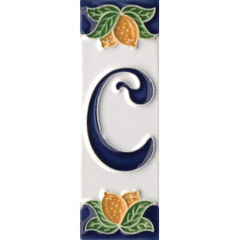 House Numbers, Italian Ceramic Numbers & Letters Tiles, Lemon Design, Tile Size: 10cm x 3.5cm (Letter C)