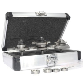 Akylin 3Pc Tongue and Groove Router Bit Set 1/4 Shank,45 Degree Lock Miter Router Bit,3 Teeth T Shape Glue Joint Router Bit,in Aluminum Case for Wood Cabinet Door/Board Tabletops/Strip Flooring Making