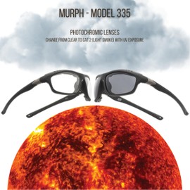 WYND Blocker Photochromic Clear-to-Smoke Wind Resistant Sunglasses Dry Eye Motorcycle Glasses (Model 335 - Black Matte, Photochromic Clear/Smoke)