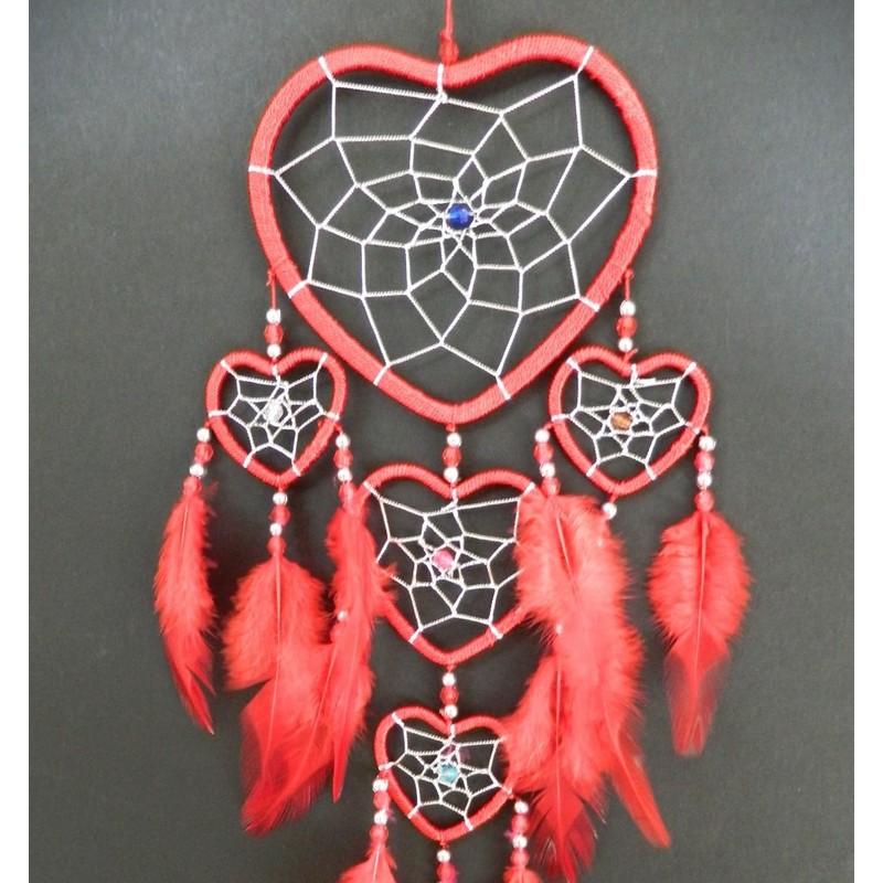 Bali unbranded DREAM CATCHER HEART silver centre dreamcatcher red, blue,