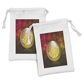 Lunarable Astrology Fabric Pouch Set of 2, Translucent Snow Globe with Zodiac Sign Leo on Floral Background Print, Small Drawstring Bag for Toiletries Masks and Favors, 9" x 6", Red Yellow Dark Green