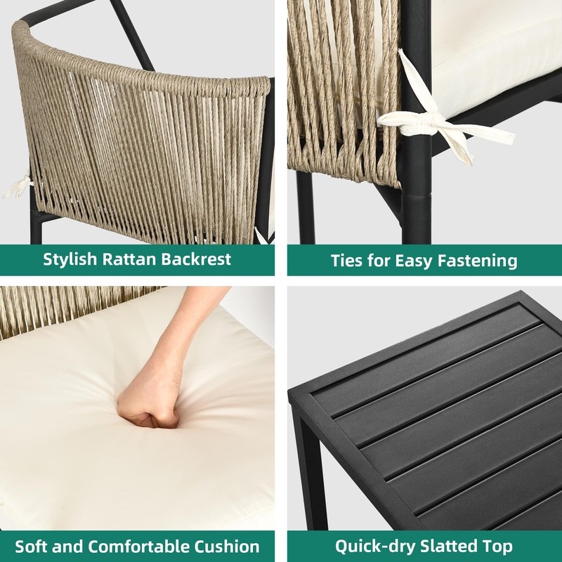 YITAHOME Wicker 3-Piece Outdoor Bistro Set, All-Weather Patio Conversation Set