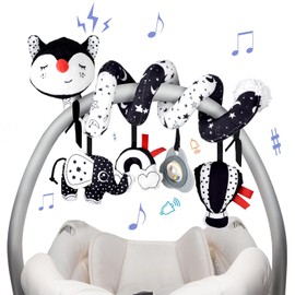 XIXILAND Juguetes de Coche Musicales para Asiento de Bebé en Negro y Blanco, Juguetes para Bebés, Juguetes para Niños de 0 a 6 Meses, Juguetes para Carriola, Regalo de Desarrollo para Recién Nacidos