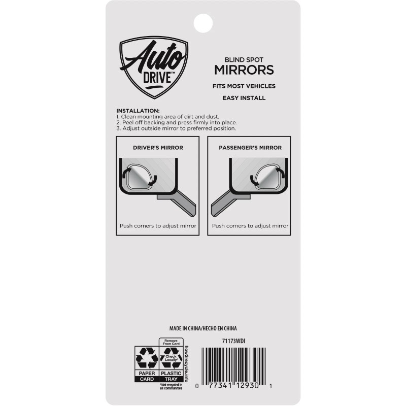 Auto Drive 2-PK SQUARE BLIND SPOT MIRRORS PUSH & ADJUST