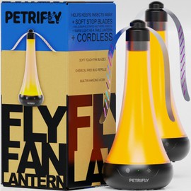 PETRI Fly Fans for Tables 2pk with Anti Bug Light - Food Fans to Keep Flies Away from Food - Spinner Fly Fan for Outdoor Table - Repellent