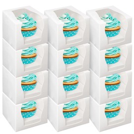 12pk White Cupcake Boxes Single | 9x9x9cm Single Cupcake Boxes With Window For Any Occasions | Single Cupcake Box Individual Cupcake Boxes Individual For Kids Party, Cupcakes Box Cupcakes Boxes