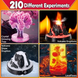UNGLINGA 210 Experiment Kits for Kids, Boys Girls Toy Birthday Gifts Ideas, Chemistry Set, Mint Fan Activities Educational Project, Volcano Science Kit