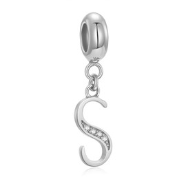 Genuine 925 Sterling Silver Letter Beads Initial A-z Dangle Alphabet Crystal Charm Fits European Bracelet Necklace (Letter S)