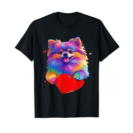 Pomeranian Dog Lover - Colorful Pomeranian Heart Graphic T-Shirt