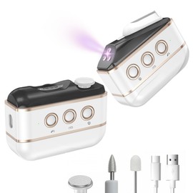 Electric Nail Clipper and Nail Care in One 6-in-1 Nail Care Set, Electric Nail Sharpener, 2 Speeds, Equipped with 3 UV Lights, 5 Cures Simultaneously, 3 Types of Polishing Heads + 2 Blades, Nail