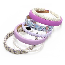 Fashion Headbands for Women Girls Headbands Set, 7pcs Pearl Headband Floral Hair Bands Padded Headbands for Women Vintage Wide Head band (Purple)