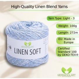 MeriWoolArt® Linen Soft Yarn - Premium Natural Yarn for Knitting & Crocheting, 100 g Linen Yarn Cotton Viscose Blend, Breathable, Soft & Environmentally Friendly, Ideal for Clothing, Clothes, DIY 7319