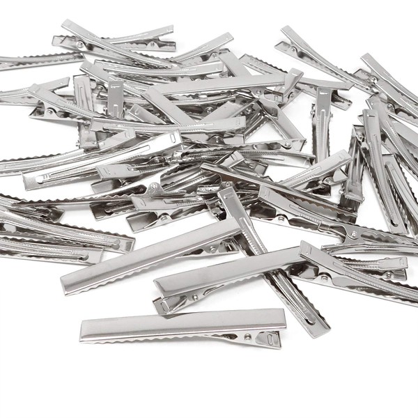 Honbay 50PCS Silver Tone Single Prong Metal Alligator Hair Clip Flat Top with Teeth for Arts & Crafts Projects, Dry Hanging Clothing, Office Paper Document Organization,Hair Care (6.5cm/2.56inch)
