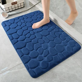 YIHOUSE Memory Foam Bath Mat Cobblestone Bathroom Rug Non Slip Washable Bathroom Mats Super Absorbent Bathroom Floor Mats(20"x32",Dark Blue)
