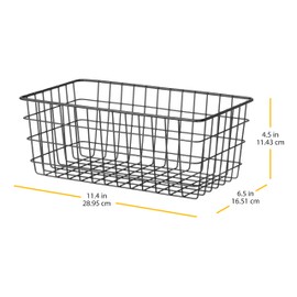 Whitmor 4 Pack Black Wire Storage Baskets for Office, Pantry, Kitchen Bins & Freezer Organizing