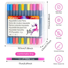 SAYEEC Dual Watercolor Brush Pens 36 Colors Art Coloring Markers Fine and Brush Tip Drawing Pens Artist Colored Markers for Adult Coloring Books Doodling Bullet Journaling Hand Lettering Calligraphy