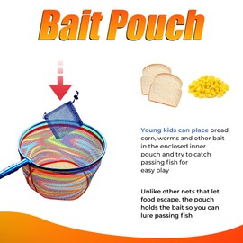 DaddyGoFish Kids Fishing Net - Ultralight Telescopic Landing Net Bait Pouch for Catching Fish Frog Minnow Cricket Butterfly at Water Beach Lake Pond Gifts for Boys and Girls 2 Pack - Blue + Blue