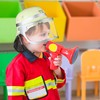 Adjustable Children’s Firefighter Helmet with Folding Visor, Neck Scarf, Fire