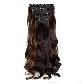 4PCS 24 Inch Long Wavy Clip in Hair Extensions 11Clips Hair Extensions Synthetic Hair Pieces for Women Girls Full Head Set Thick Curly Wavy Synthetic Hair Extensions Dark Brown Mix Light Auburn