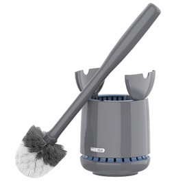MR.SIGA Cepillo para Inodoro con Soporte, Mango Largo Resistente, Gris, Paquete de 1
