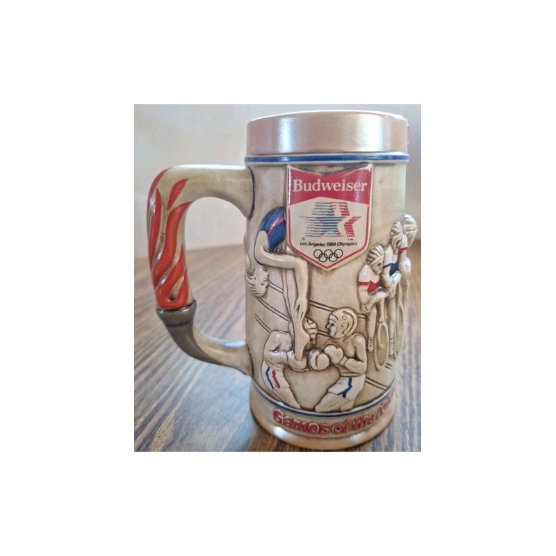 Budweiser Vintage 1980 Budweiser Stein Beer Mug 1984 Olympics Soccer
