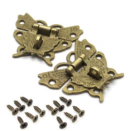 RAYNAG Set of 2 Butterfly Latch Hasp & Screws, Small Wooden Jewelry Boxes Suitcase Cabinet Lock Latches, Bronze, Antique Look