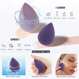 Premium Makeup Sponge Egg, Latex-Free Makeup Puff Beauty Foundation Blend Sponge, Wet and Dry Multifunctional Professional Makeup Tools, Safe to Use on Your Skin, Beauty Blender (Purple)