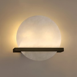 Dolaimy House 2 Light 10" Round Natural Alabaster Bathroom Wall Sconce Modern Concise Style Wall Light Fixture,Oil Rubbed Bronze Finish for Bedroom Hallway Bedside Living Room