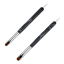 Premium 2-Way French Brush for Nails French Gel and Acrylic Nail Art Brushes with Dotting Tool, 2 Pcs French Tip Brush Design (Sizes 14 & 16, Black) Professional Quality for Nail Salons and Home Use