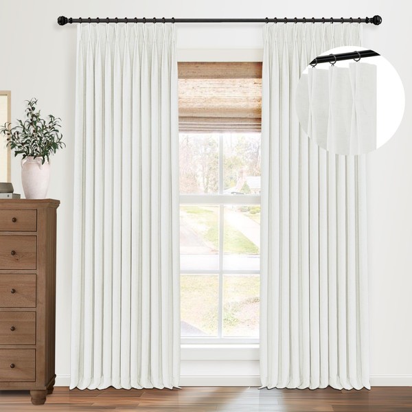 CAPALOCA Pinch Pleated Blackout Curtains 96 Inches Long, Linen Blend,