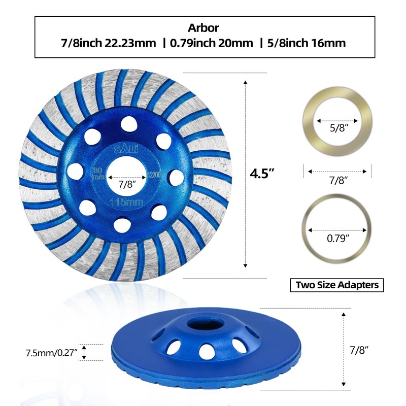 SALI 5pcs Diamond Concrete Grinding Wheel 4 1/2 inch for