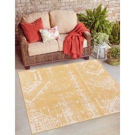 Unique Loom Outdoor Bohemian Collection Area Rug - Anthro (7' 1" Square, Yellow/ Ivory)