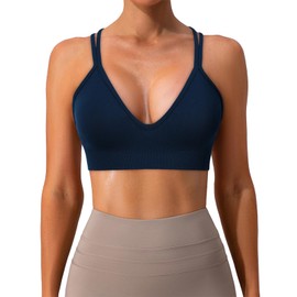 sicoozoe 3 Pack Strappy Sports Bras for Women V Neck Seamless Criss Cross Back Padded Workout Yoga Gym Activewear Bra Light Support