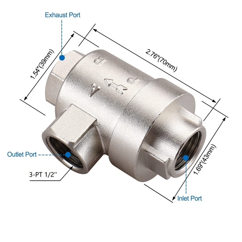 Baomain Pneumatic 2 Way 1/2" Outlet Air Quick Exhaust Valve