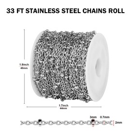 [33 FT] Stainless Steel Satellite Chain Bulk for Jewelry Making 2mm 304 Stainless Steel Satellite Ball Beaded Cable Link Chains Roll Spool for DIY Jewelry Making Craft