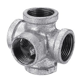 TuToy 1/2 '3/4' 1 '5 Way Pipe Fitting Malleable Iron Galvanised Outlet Cross Bushing Pipe Connector - 1/2 Inch