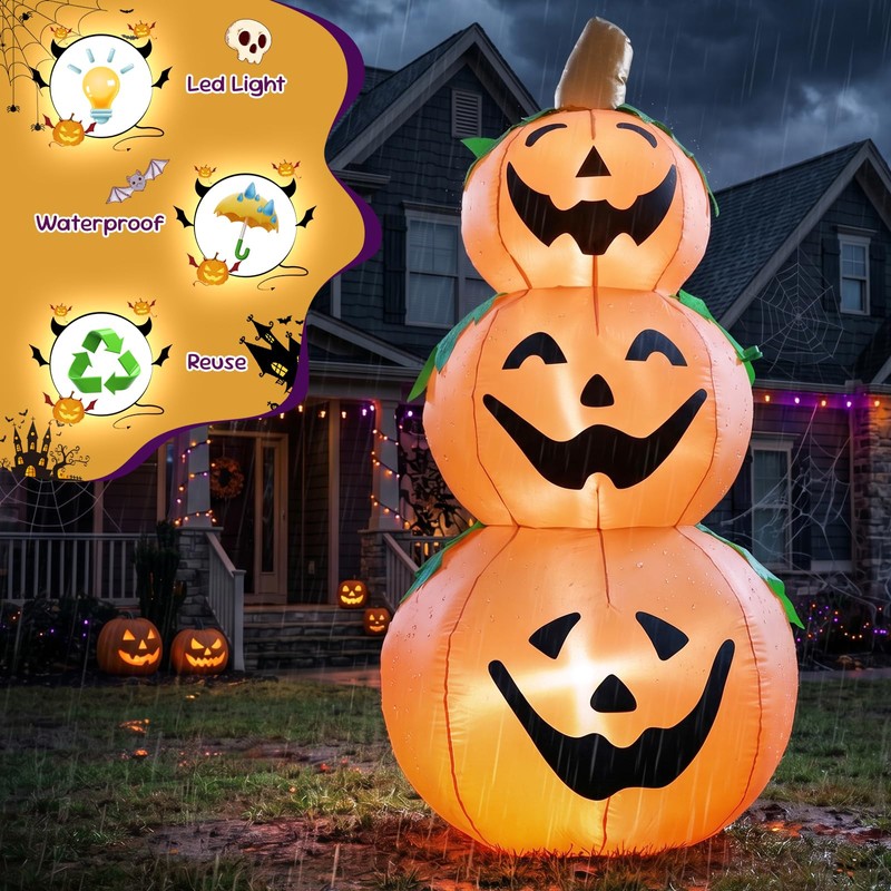 5 FT Halloween Inflatable 3-Tier Stacked Pumpkins Outdoor Yard Decorations