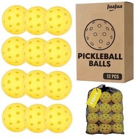 juajua Pickleball Balls, 12 Pack Outdoor Pickleball Ball, 40 Holes Yellow High Durablity Pickle Ball, Pickleballs Set for All Style Pickleball Paddle & Sports Practice Court