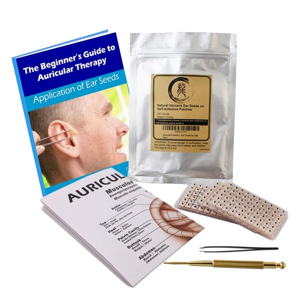Multi-Condition Ear Seeds Acupuncture Kit 600 Counts, eBook Placement Chart, Probe, Acupressure Ear Chart, Tweezers