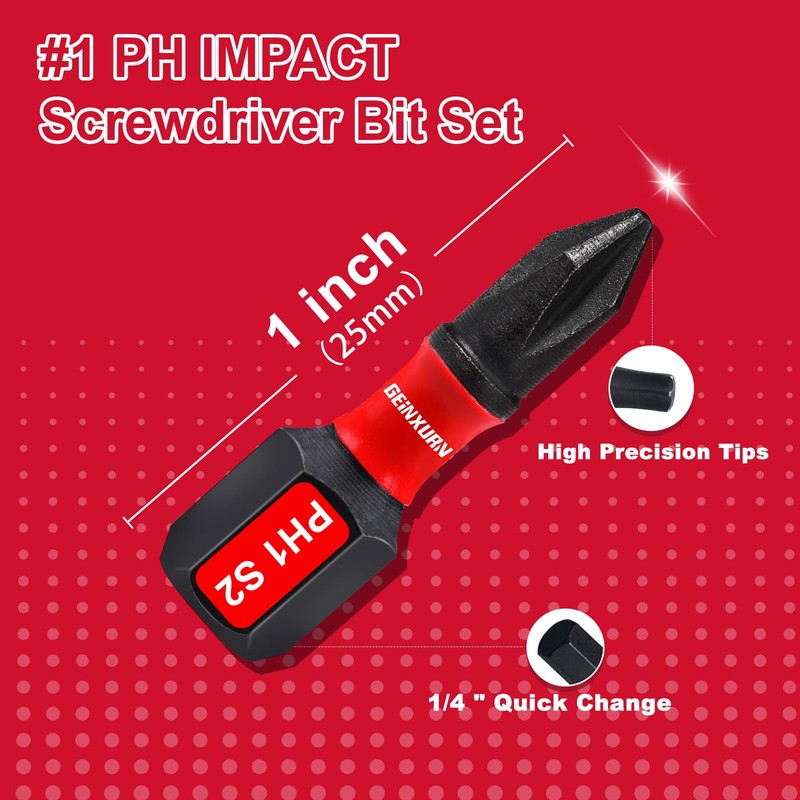 Geinxurn Impact Tough #1 Phillips 1 in. Insert Driver Bits,30Pack