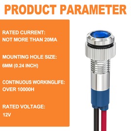GASHER 5 PCS Energy Saving Indicator Light, LED Light 12V/24V/110V 20mA Panel Mount Light for Car Truck Boat Auto Part, Mounting Hole Size 6mm Blue LED (12V)