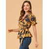 Allegra K Women's Wrap Peplum Top Blouse 2025 Summer Floral