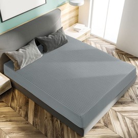 PiccoCasa 100GSM Microfiber Striped Bed Fitted Sheet, 16 Inch Deep Pocket Bed Mattress Cover, Durable Soft Breathable Wrinkle Resistant Bottom Sheets Dark Grey Double