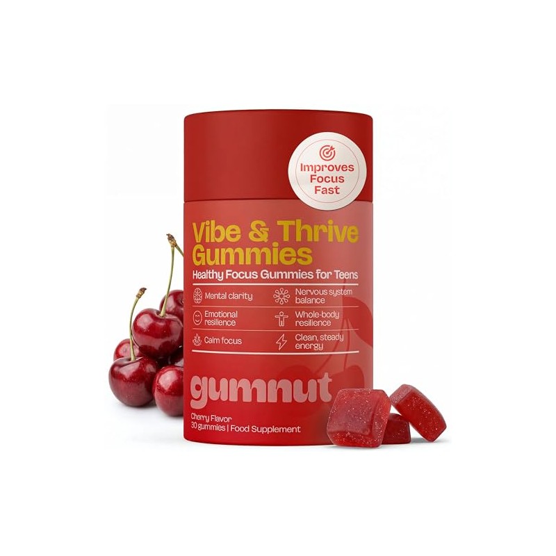 Gumnut Vibe & Thrive Teen Focus Gummies, Cherry, 30 Count